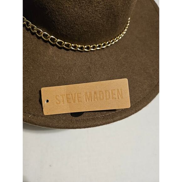 NWT Steve Madden Olive Green Hat With Gold Chain Accent - Picture 3 of 5
